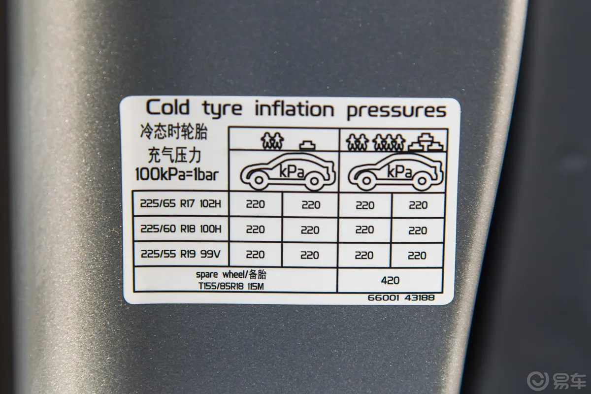 博越1.8TD 手自一体 四驱 智尊型4G互联版胎压信息铭牌