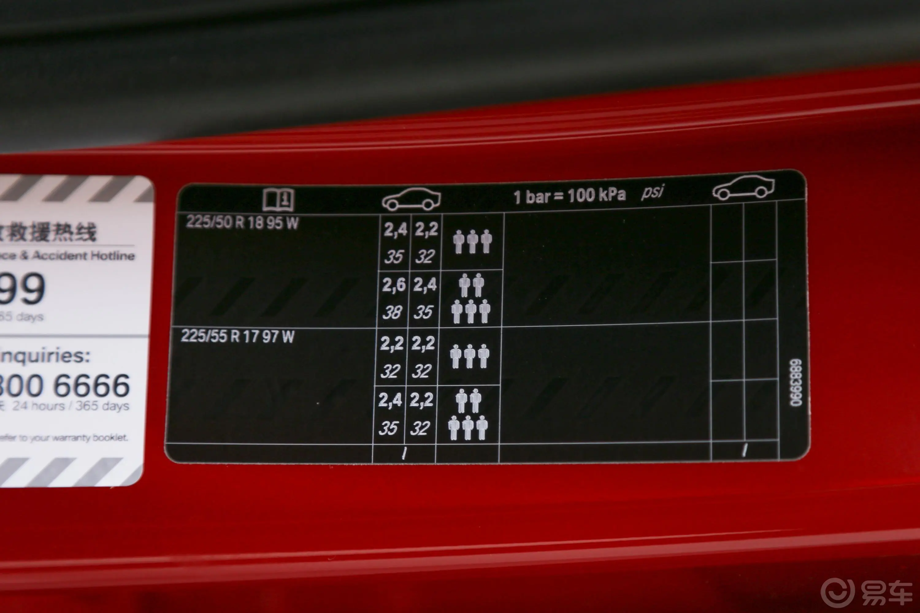 宝马X1sDrive20Li 领先版胎压信息铭牌