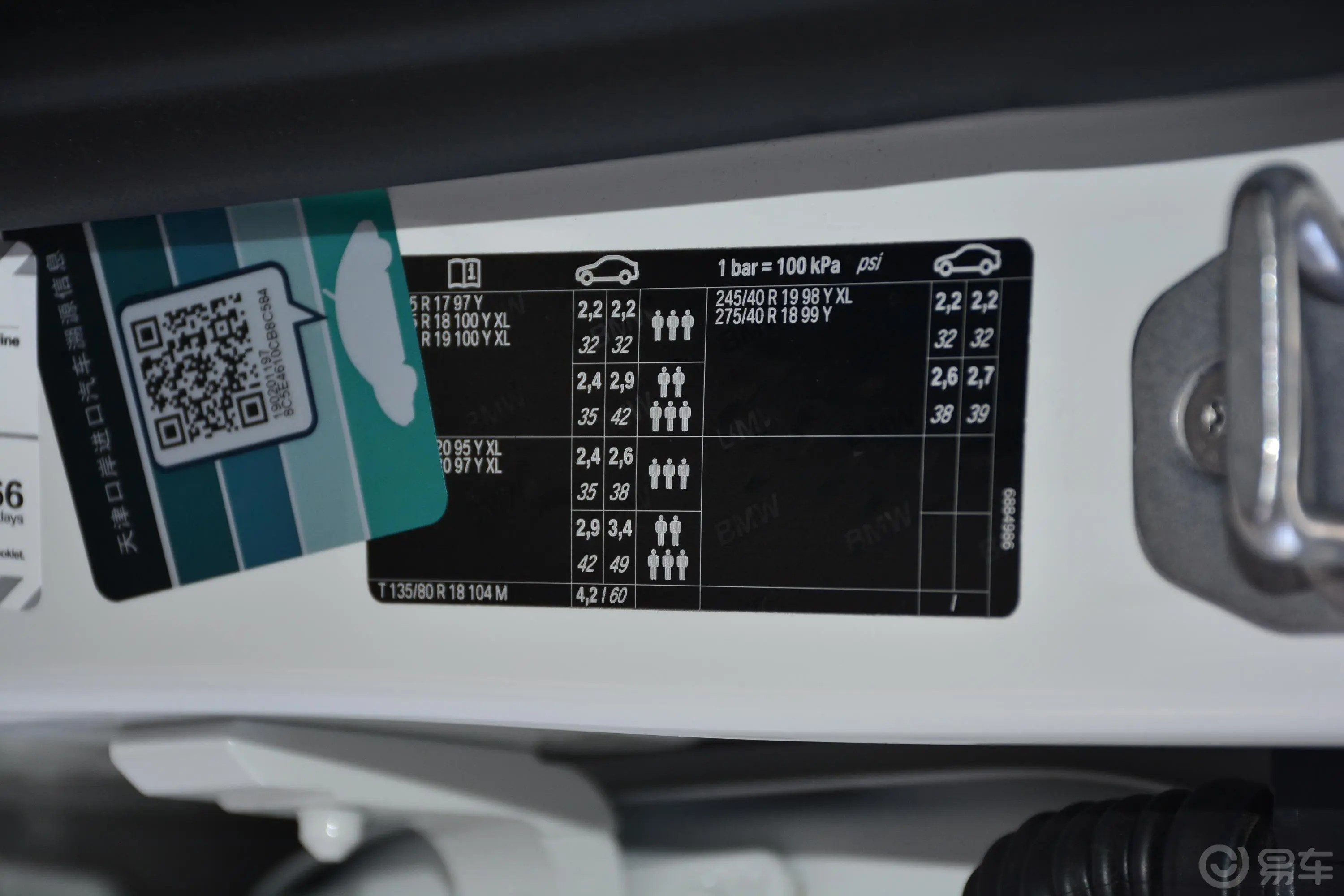 宝马5系(进口)改款 530i M运动套装胎压信息铭牌