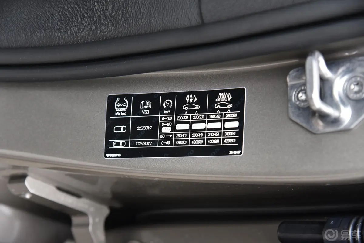 沃尔沃V60T4 智逸豪华版胎压信息铭牌