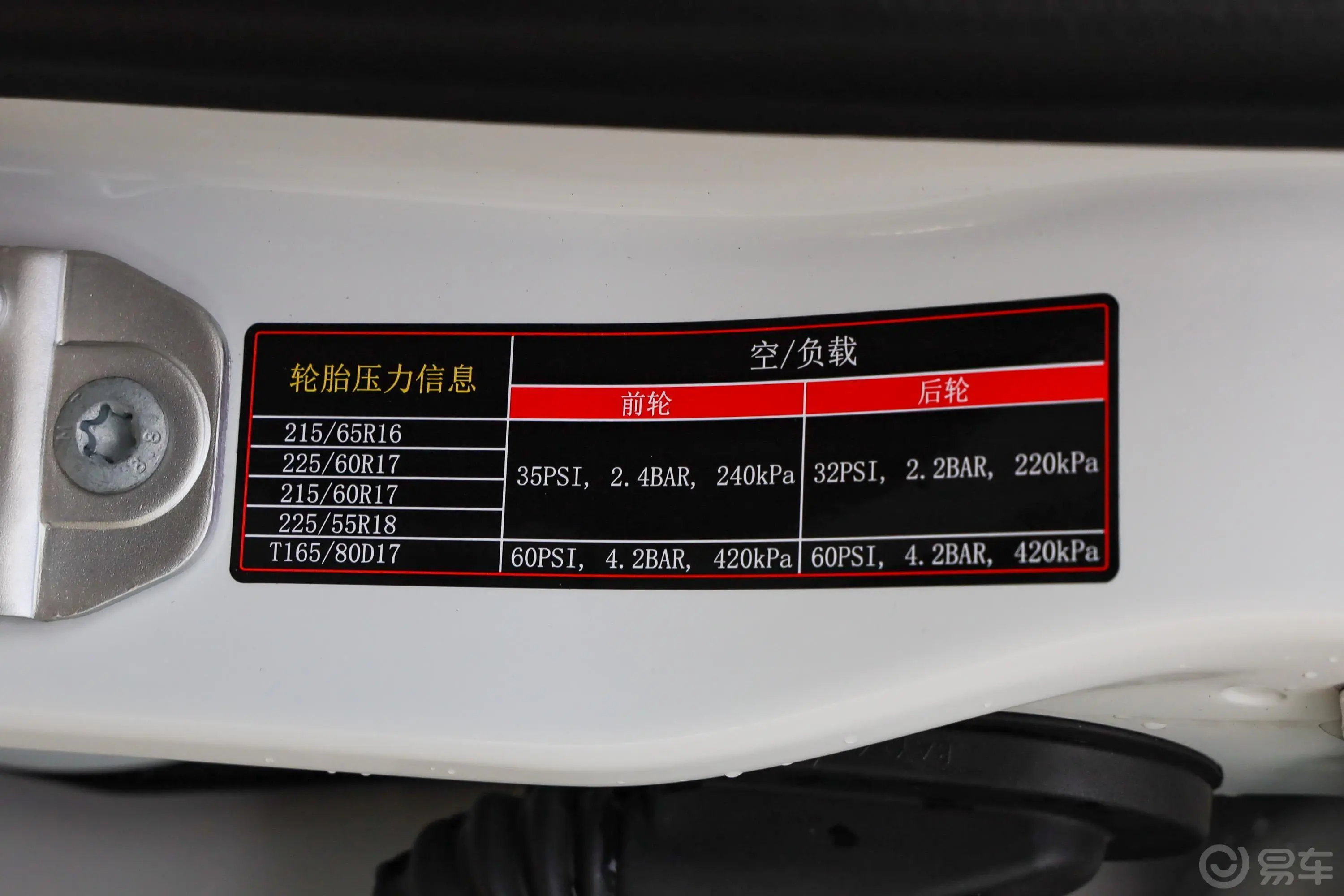 指南者220T 四驱80周年纪念版胎压信息铭牌