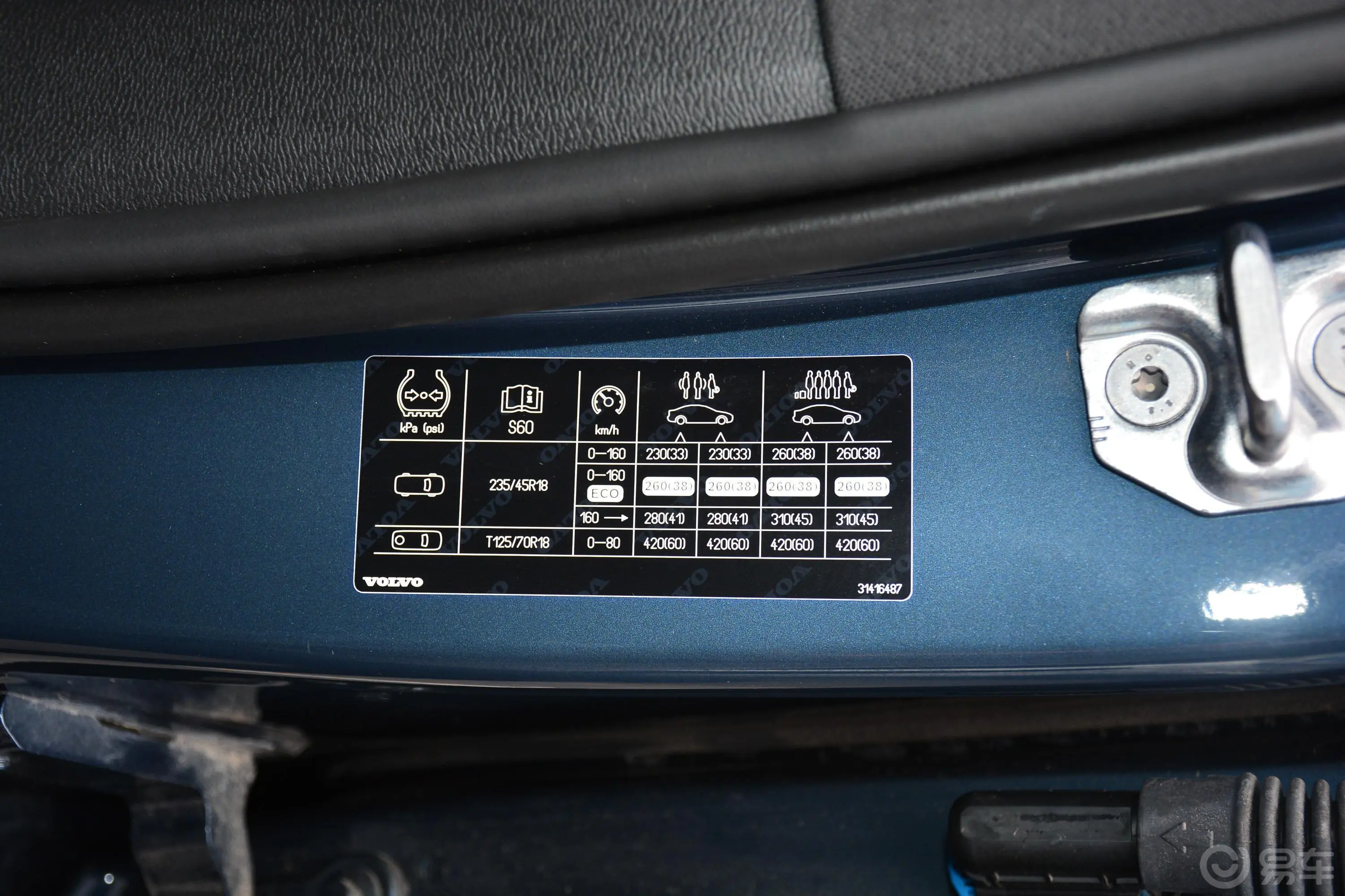 沃尔沃S60T5 智雅运动版胎压信息铭牌