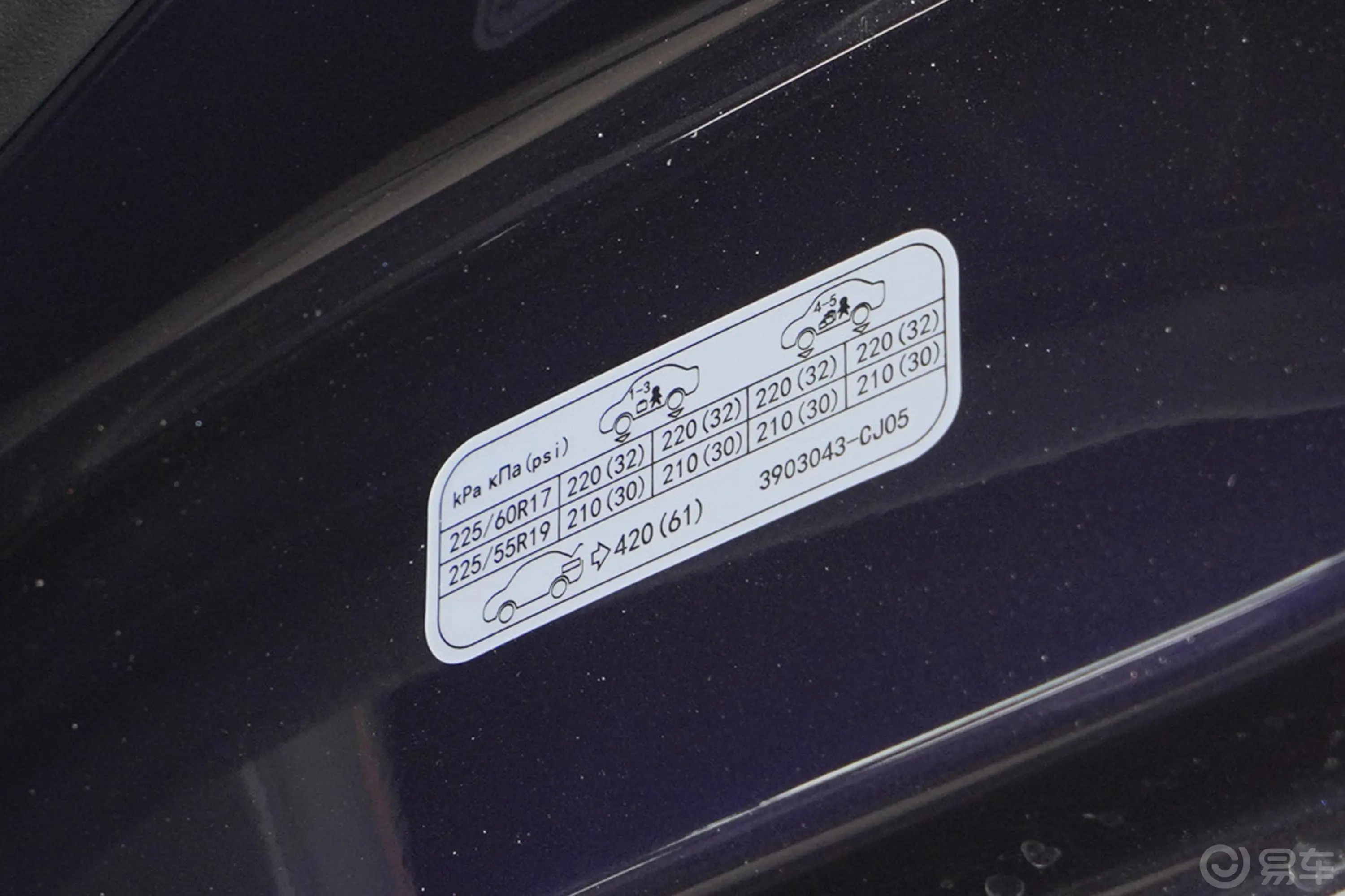 长安欧尚X7 PLUS蓝鲸版 1.5T 双离合豪华型 5座胎压信息铭牌