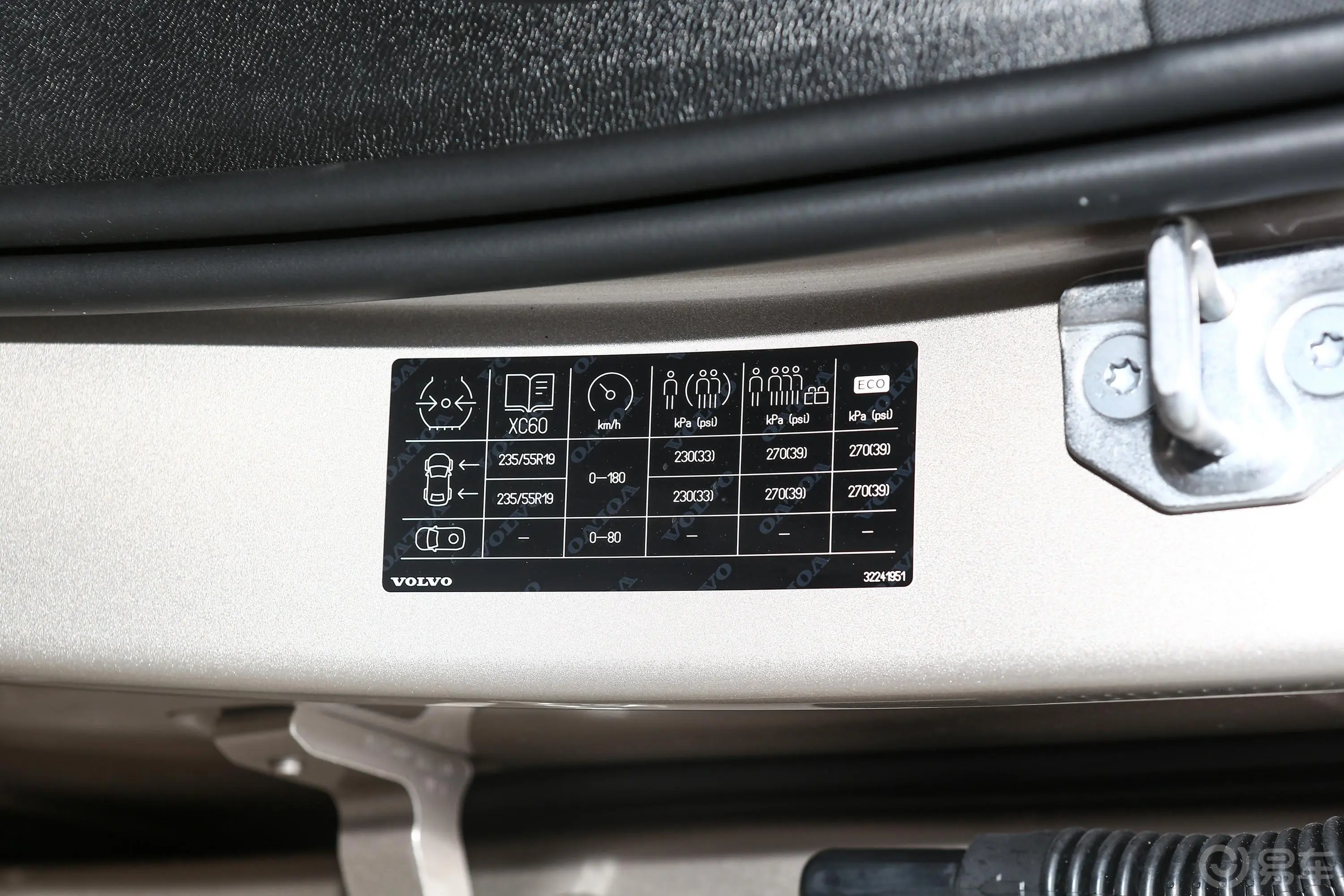 沃尔沃XC60B5 四驱智雅豪华版胎压信息铭牌