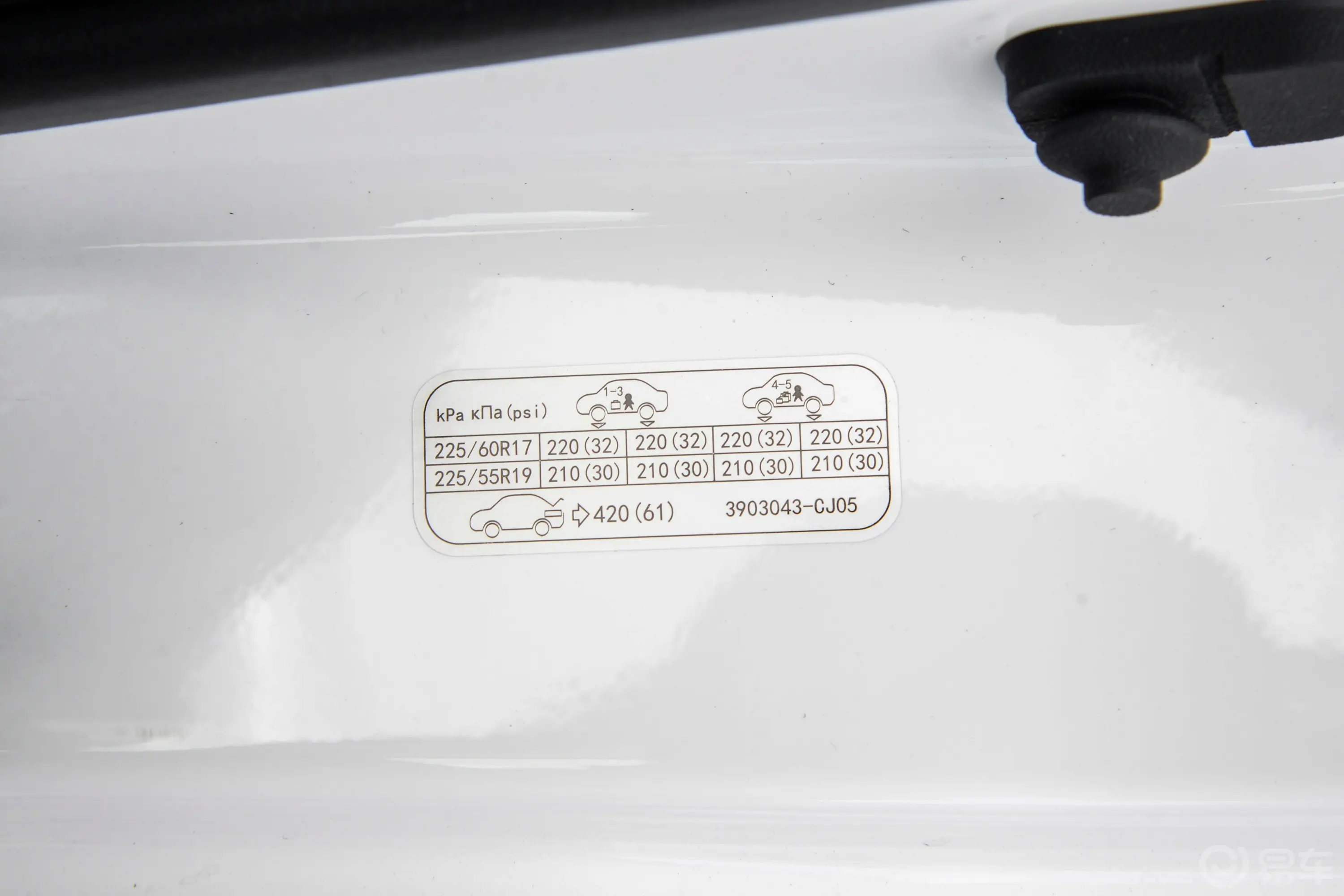 长安欧尚X7 PLUS畅享版 1.5T 双离合尊贵型 5座胎压信息铭牌