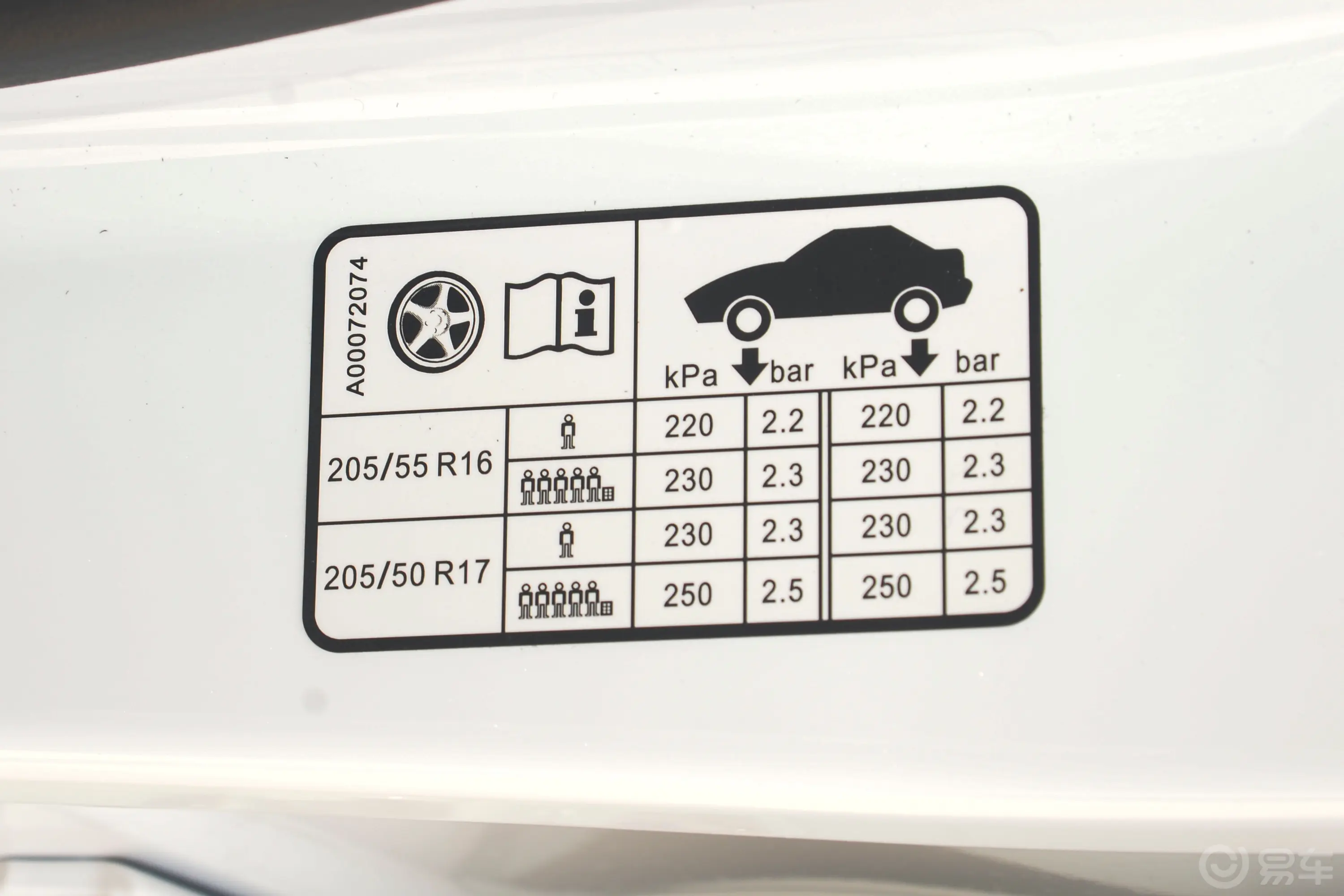 北京U5 PLUS1.5L 豪华版胎压信息铭牌