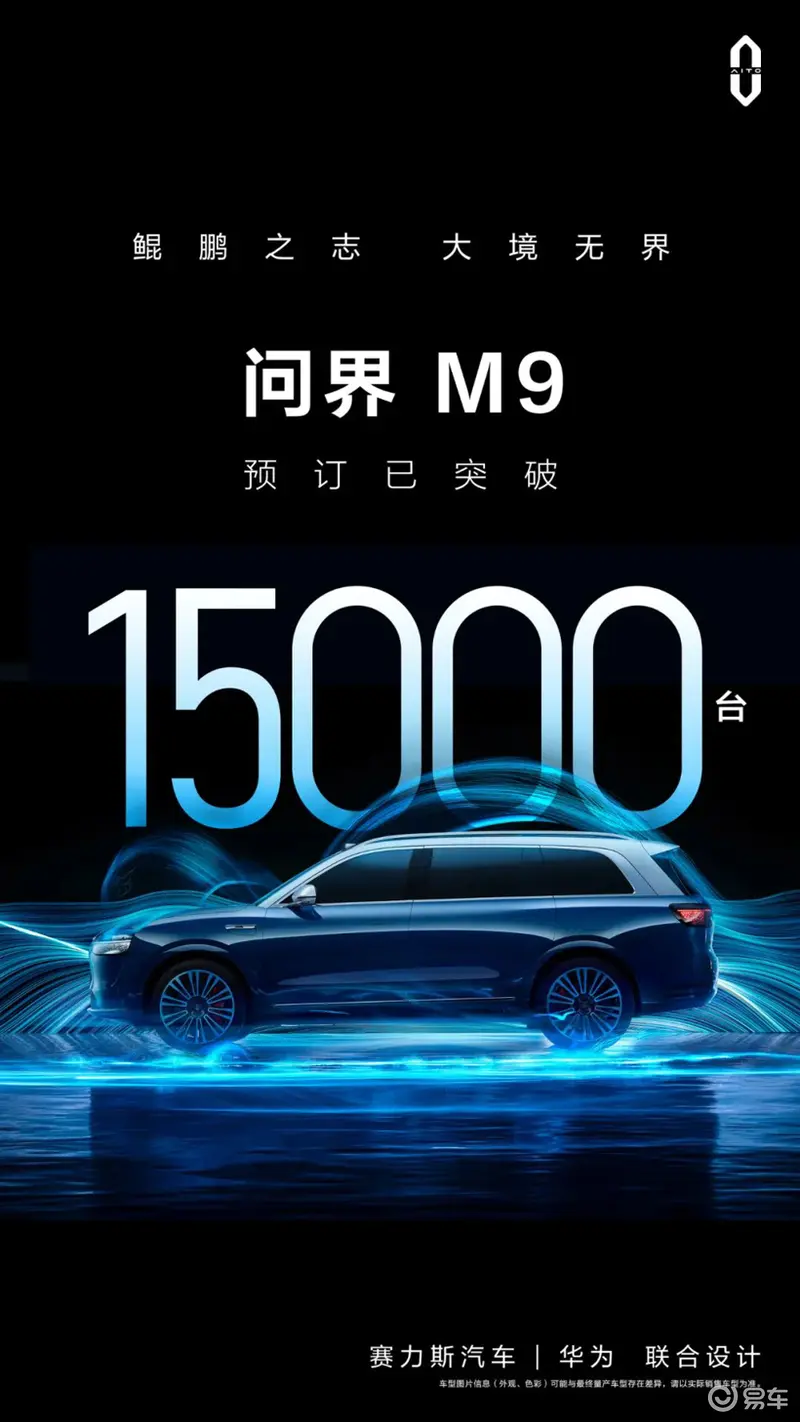 问界M9预订突破15000台