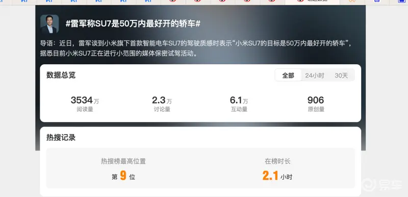 小米SU7是50万内最好?雷军太谦虚了,学下余承东!_易车