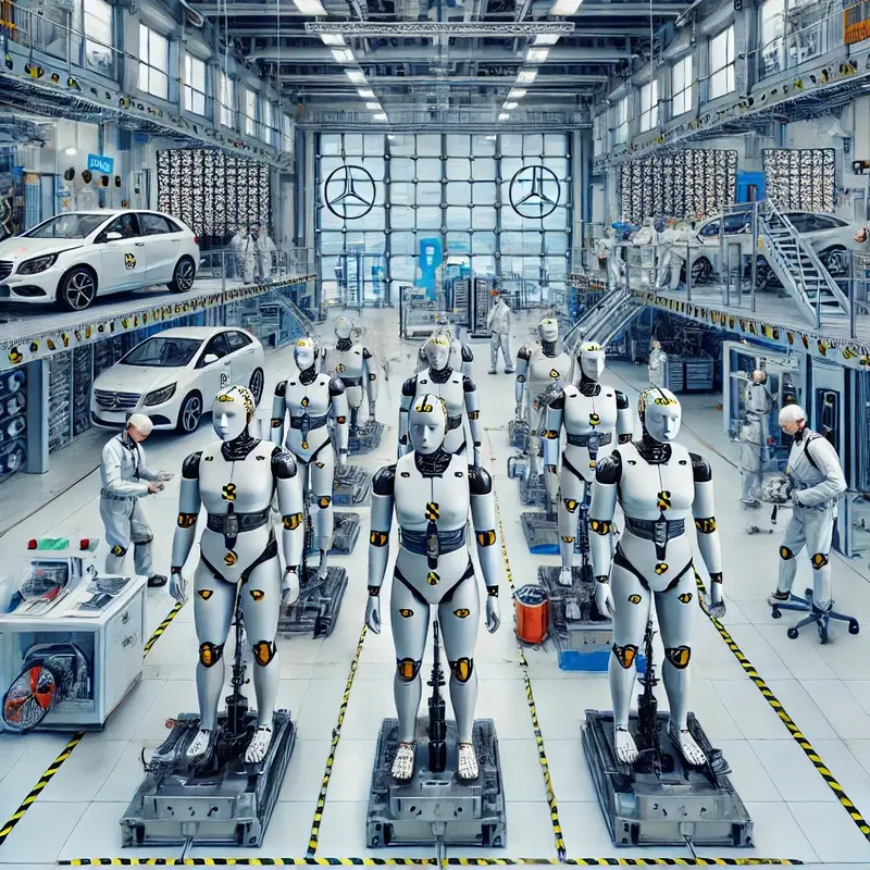 DALL·E 2024-07-03 15.21.10 - An illustration of a high-tech crash test facility at Mercedes-Benz, featuring various crash test dummies including the fifth percentile female dummy,