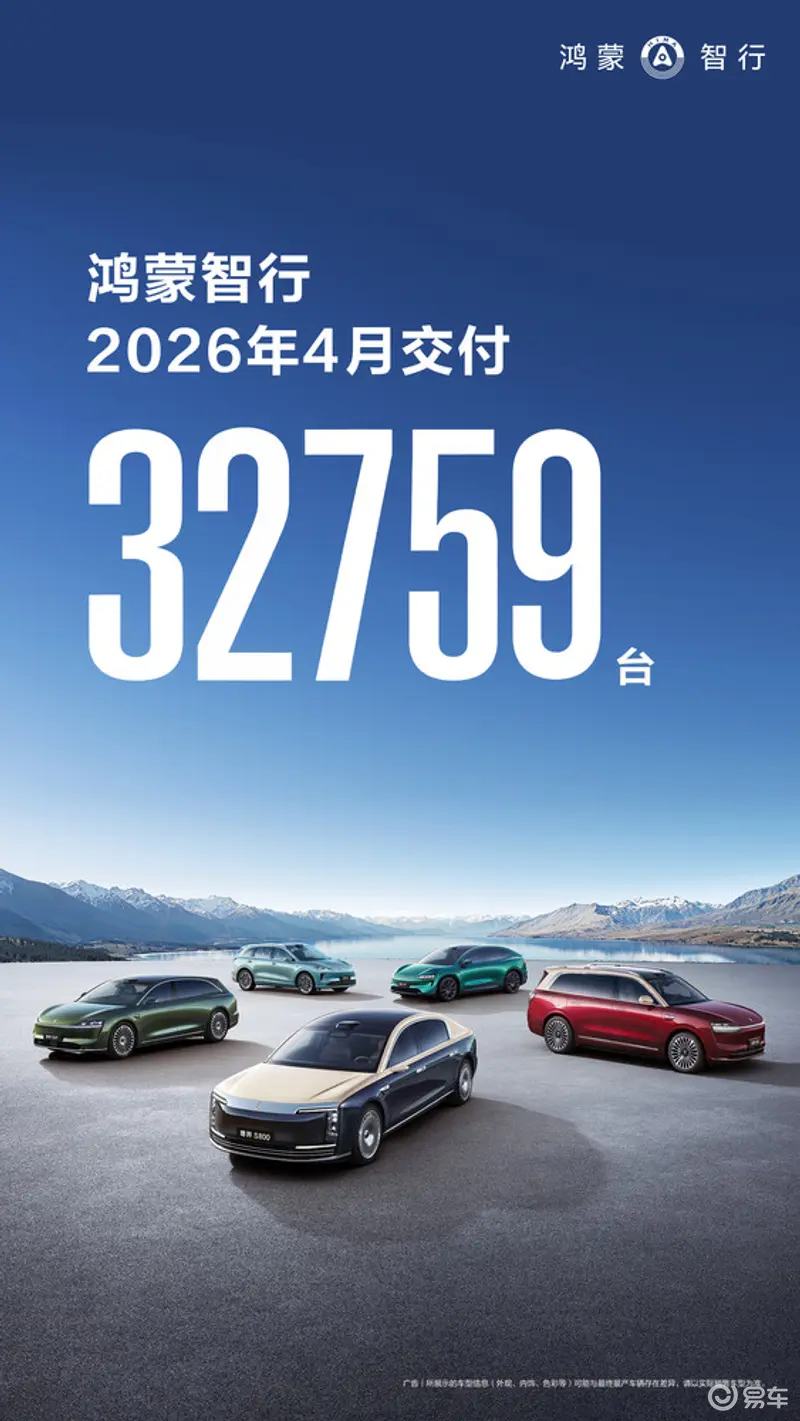 鸿蒙智行2026年4月月销超3.2万台 